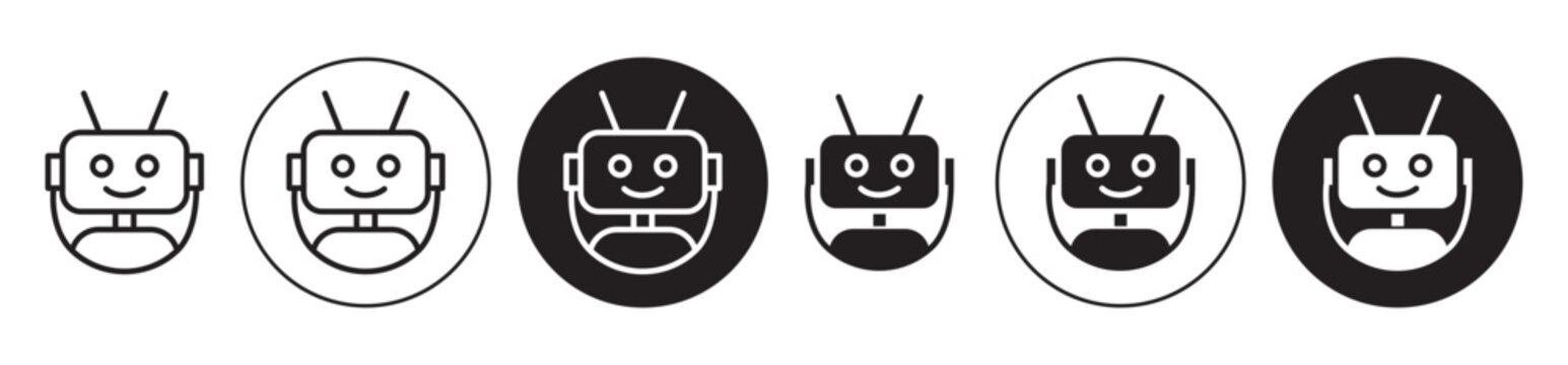 Robot icon set. ai chatbot head vector symbol. chat bot pictogram for apps and website support button.