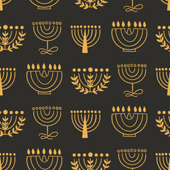 Menorah Seamless Pattern Hanukkah Background Print