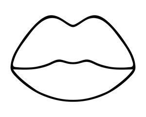 Puffy lips. Sketch. Air kiss. The mouth is closed. Vector illustration. Coloring book for children. Doodle style. Outline on isolated background. Idea for web design, invitations, postcards.