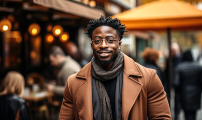 Obraz premium Journalist on the Go: A Man with a Story to Tell: A photo of a journalist walking down the sidewalk, perfect for a dynamic or energetic image.