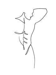 A bodybuilder pose is drawn in one line style. Printable art.