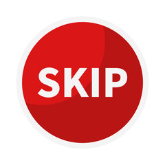 Skip Button In Red Circle Shape With White Line For Advertising
