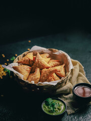 Small mini samosa in a basket