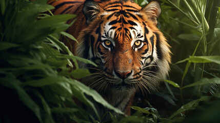 Obraz na płótnie Canvas A close-up of a tiger in the jungle. Generative Ai