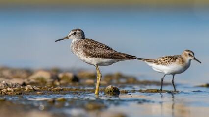 Wood Sandpiper (Tringa glareola) is a bird that feeds on invertebrates in wetlands. It lives in suitable habitats in Asia, Europe, Africa and the Americas.