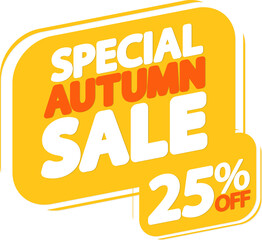 Special Autumn Sale 25% off banner, discount tag on transparent background, PNG 