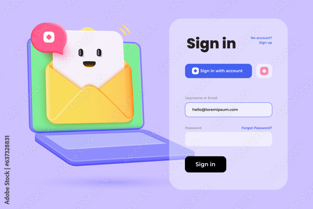 Poster sign in web page concept. account login and password form page on screen. sign in to account, user a