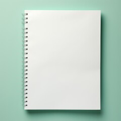 New, Blank paper notepad, Template, Space, Write, Memo block, Message. Non-continuous Spiral. White mockup. Light green background. With wide writing space for memo, drawing or messages