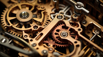 Clock surrounded by gears. Generative Ai