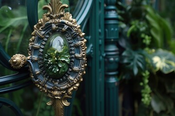 detail of an ornate victorian greenhouse door handle