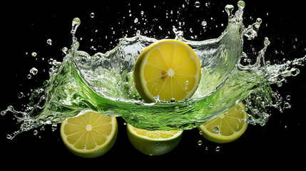 lime in water splash.Generative Ai