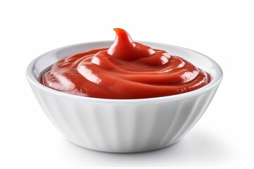 a bowl of ketchup on a white background