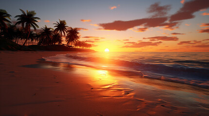 Fototapeta na wymiar A Beach with sunset, amazing colours