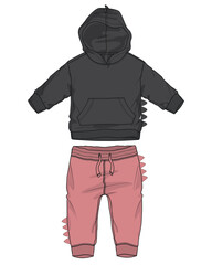 Long sleeve hoodie with sweatpants vector illustration template for kids