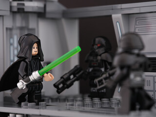 Obraz premium Tambov, Russian Federation - August 18, 2023 A Lego Luke Skywalker versus Dark Troopers