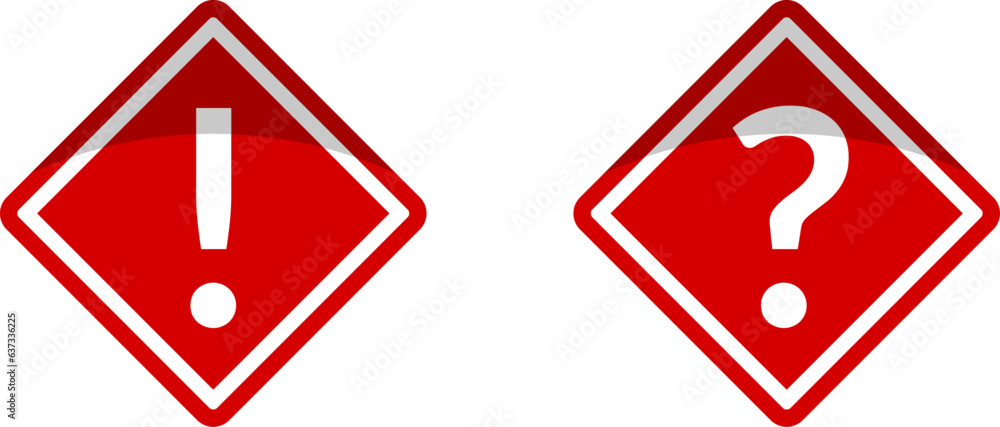 Poster red attention danger or hazard question problem warning sign with exclamation mark and question mark