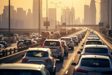 heavy car traffic, traffic jam in a big city