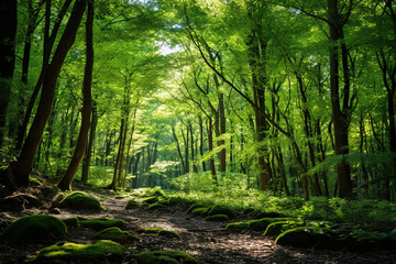 Fototapeta premium sun rays in forest.Generative Ai