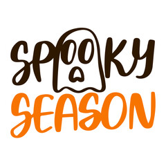 Spooky season lettering text vector isolated. Funny creepy ghost. Design element for greeting card, halloween party. Horror festive. Handwritten font.