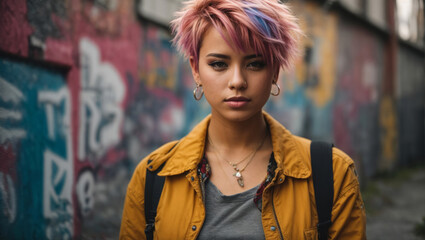 Portrait einer jungen Frau mit gefärbten Haaren, gen AI. 