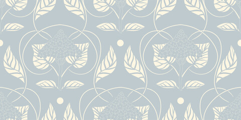 Monochrome modern seamless pattern. Art nouveau design for textile, fabric, paper, web. Floral art deco ornamental wallpaper. Light art deco background.  - 637338466