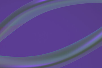 Iridescent curved shape on purple background. Geometric 3d render. Abstract metallic texture element with purple grey glares. Minimal futuristic illustration for poster, banner. Technology wallpaper