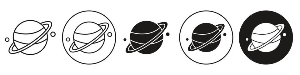 Saturn planet icon. Vector symbol of Jupiter, Venus, mars outer sphere in cosmos of solar system. Logo set collection of galaxy planetary orbit space. Astrology universe mark in flat outline style © Krupal