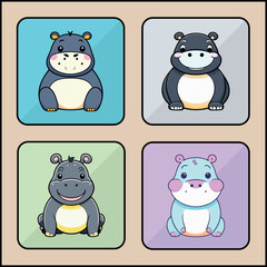 Hippopotamus cartoon art icon set