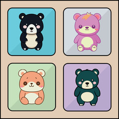 Teddy bear cartoon art icon set