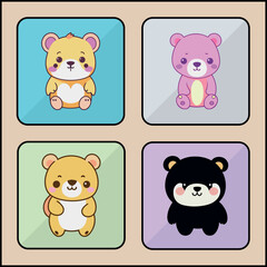 Teddy bear cartoon art icon set