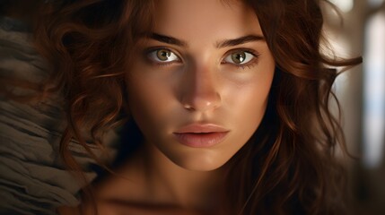 Fototapeta premium Photo of a woman with captivating blue eyes