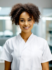 beautiful african american nurse with arms folded. AI generated