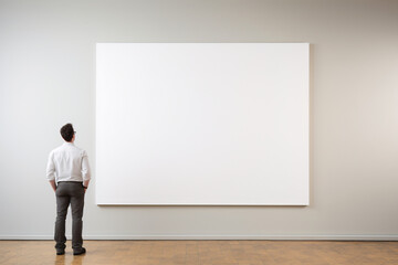 Obraz premium Man staring at blank canvas in a museum