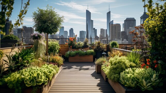 Rooftop garden made with Ai generative technology, Property is fictional