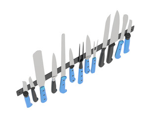 Obraz premium Kitchen knives isolated on transparent background. 3d rendering - illustration