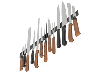 Kitchen knives isolated on transparent background. 3d rendering - illustration