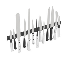 Kitchen knives isolated on transparent background. 3d rendering - illustration