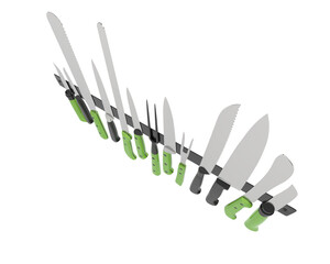 Kitchen knives isolated on transparent background. 3d rendering - illustration