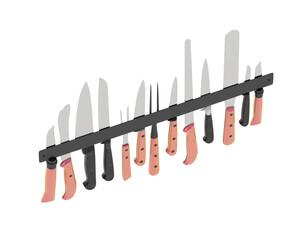Kitchen knives isolated on transparent background. 3d rendering - illustration