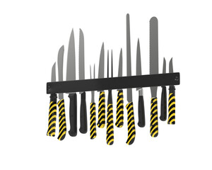 Kitchen knives isolated on transparent background. 3d rendering - illustration