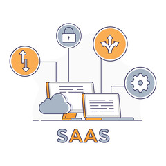 Software as a service icon. Cloud-based Software Symbol. Cloud Computing Services Illustration. Vector Editable Icons.