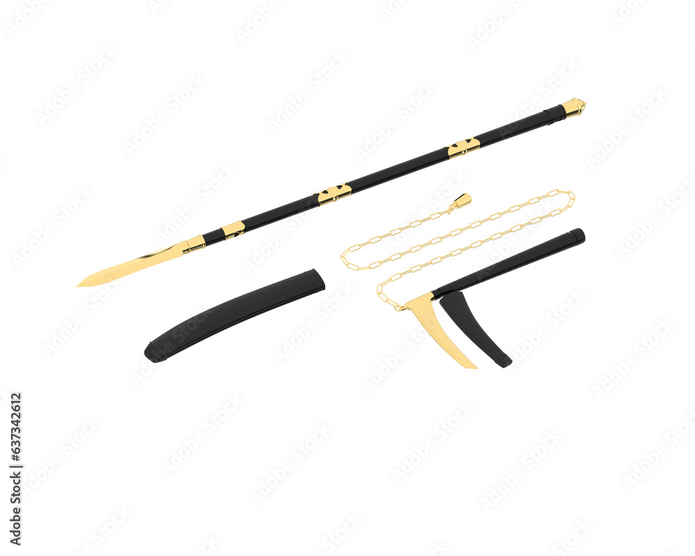 Poster medieval weapon isolated on transparent background. 3d rendering - illustration