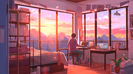 bedroom in anime style Made with Generative AI