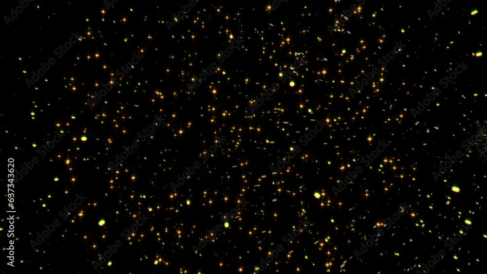 Poster abstract loop glow gold stars particles explode motion abstract on black background. gold stars part