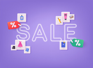 Sale banner template design. 3D Web Vector Illustrations.