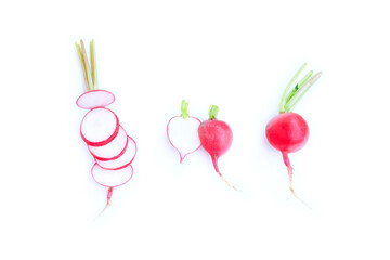 Set of fresh radish and sliced isolated on white background, Organic vegetable