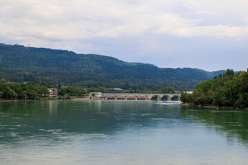 Fototapeta premium The run-of-river power plant in the German river Rhine near Bad Säckingen