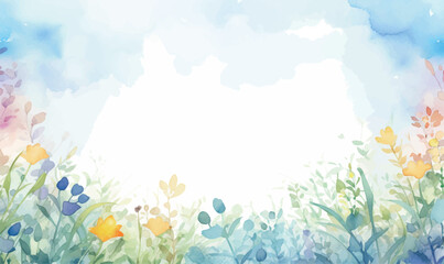 watercolor background with grass and flowers