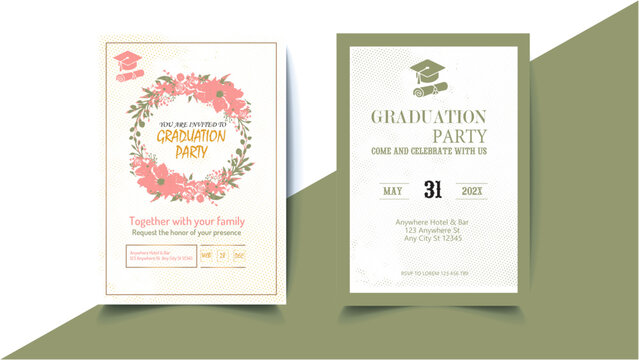 Floral and two variations of graduation invitation template.