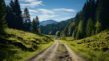 Country road through forested hillside